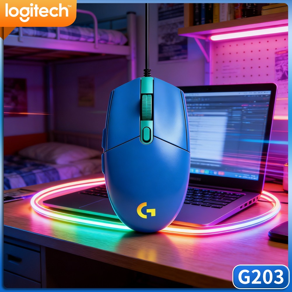 Logitech Mouse G203 - Mouse Gamer Logitech G203 com Fio,