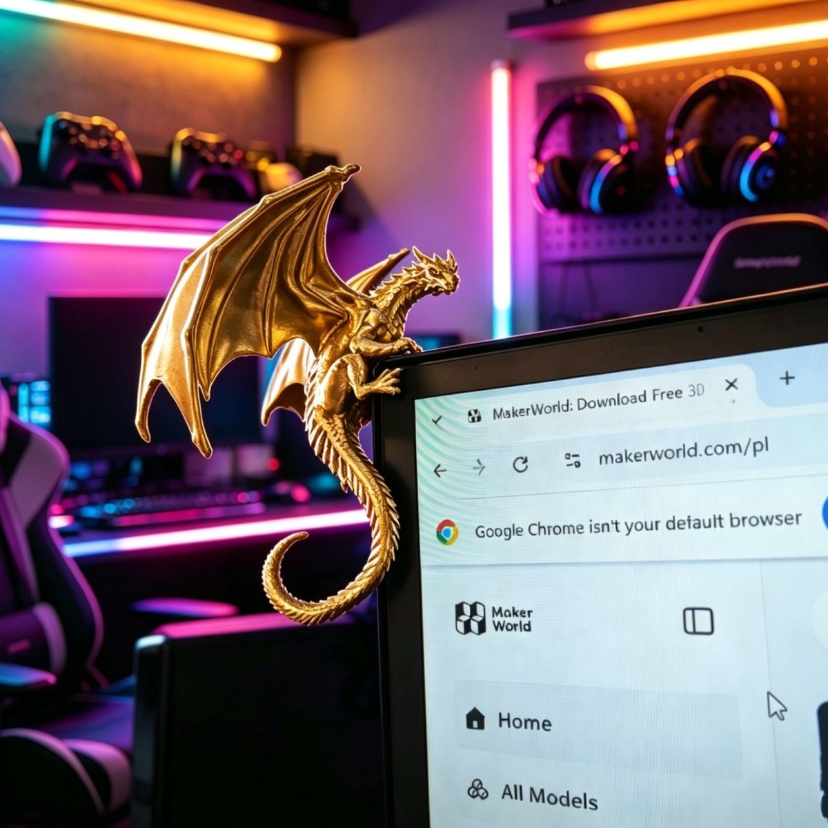 Esports Gaming Monitor - Figura de Dragão Estilizada para Decoração