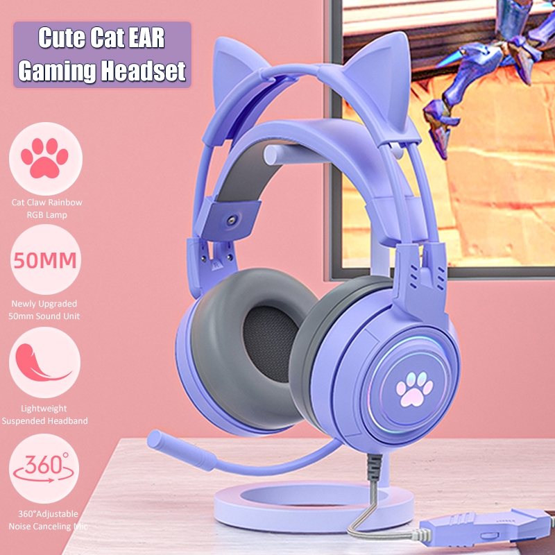 Cute Cat Ear Gaming Headphones - Esports Gaming Monitor avaliação e preço